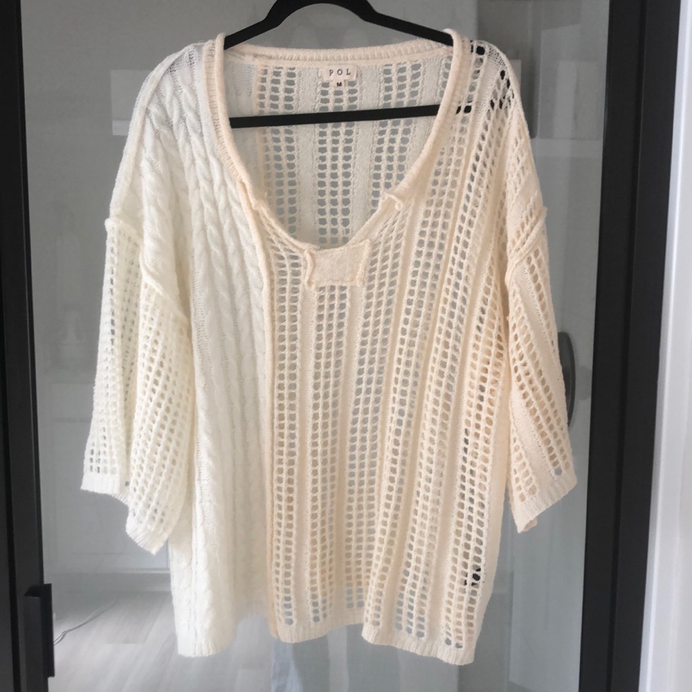 POL Anthropologie cream open knit sweater M beachy western boho casual spring